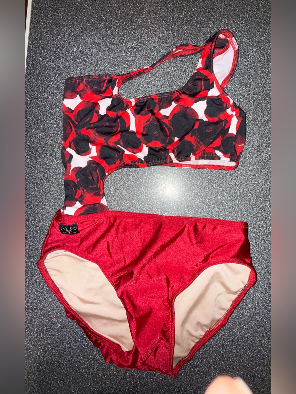 Kandi Kouture Red Floral One-Shoulder Dance Leotard Size Teen X-Small (0/2)